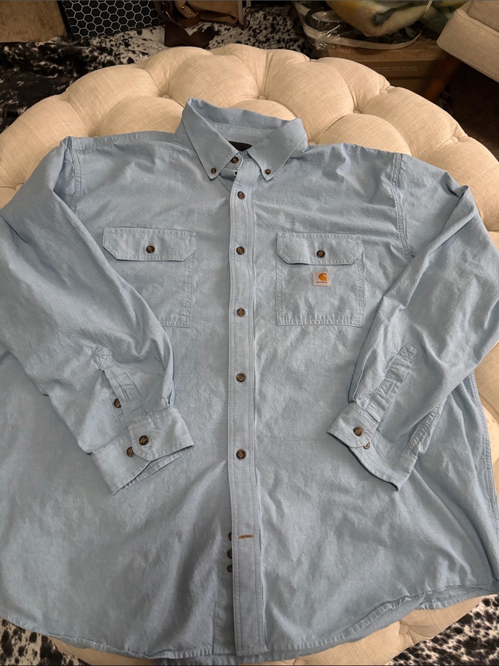 Carhartt Men’s Pale Blue Long-Sleeve Button-Down Work Shirt